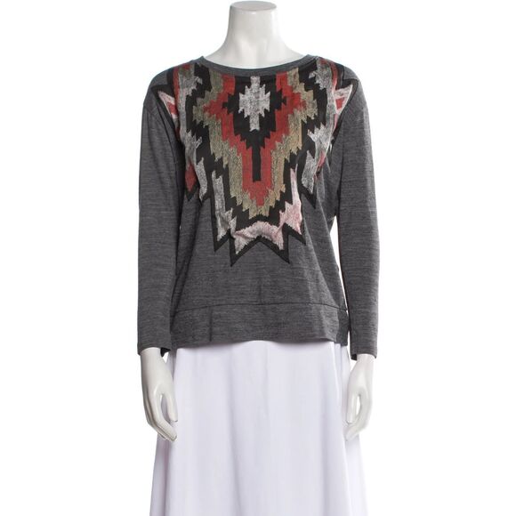Sandro Paris Grey Graphic Print Wool Blend Sweatshirt Size S – Bateau Neck 3/4 S - Picture 1 of 2